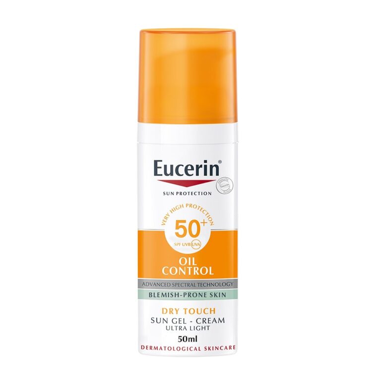 Eucerin, ოსერინი, ევცერინი, Oil Control, მზისგან დამცავი გელი, გელ-კრემი, SPF 50+, ცხიმიანი კანი, აკნე, მატე ფინიში, 50 მლ