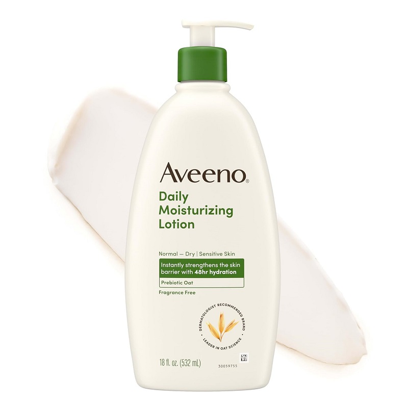 Aveeno, ავინო, Daily Moisturizing, ტანის ლოსიონი, დამატენიანებელი ლოსიონი, შვრია, პრებიოტიკური შვრია, მშრალი კანი, უსუნო, Fragrance Free, არაკომედოგენური, ტანის მოვლა, 532 მლ