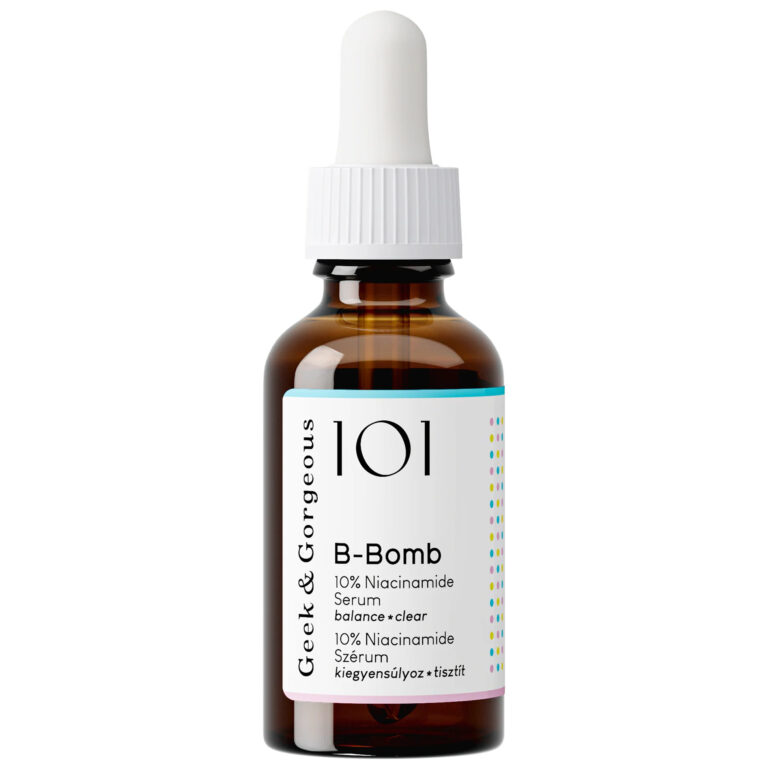 Geek & Gorgeous, გიკ ენდ გორჯეს, B-Bomb, ნიაცინამიდი 10%, Niacinamide, თუთია, ცხიმიანი კანი, ფორების შევიწროება, აკნე, სებუმის რეგულირება, 30 მლ
