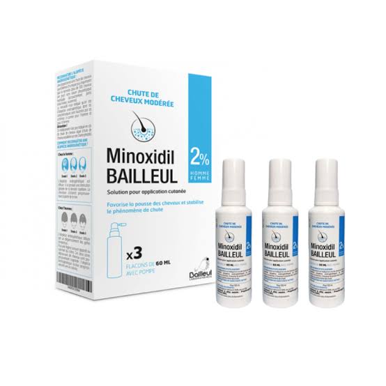 Bailleul, ბაიოლი, Minoxidil 2%, მინოქსიდილი 2%, თმის ცვენა, თმის ზრდა, ალოპეცია, ქალის თმის ცვენა, სკალპის მოვლა, 3x60მლ